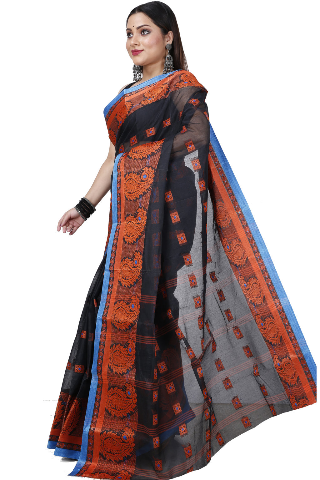Black Pure Cotton Aloka Tant Saree (910)